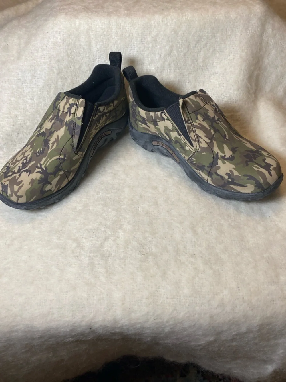 Merrell Kids Camo Slip-On Moccasins in Green and Brown